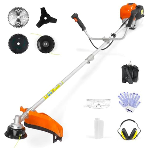 NEO-TEC 31cc 4-Cycle Gas Weed Wacker 4 in 1 String Trimmer/Edger 17'' with 10'' Brush Cutter x3 Rubber U-Handle & Shoulder Strap, Light Stable and Powerful Gas Weed Eater for Grass Cutting