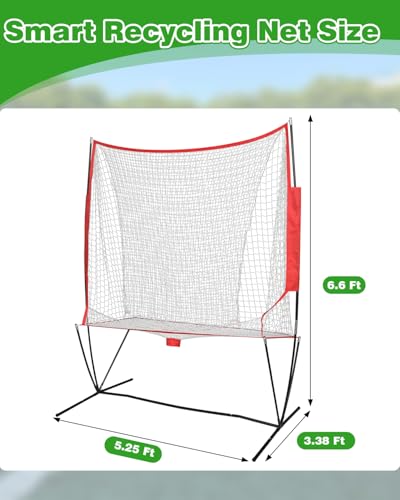 Portable Tennis & Baseball Ball Recovery System Net, 6 x 7ft Portable Polyester Mesh and Fiberglass Frame, Collapsible Pickleball Trainer for Indoor/Outdoor