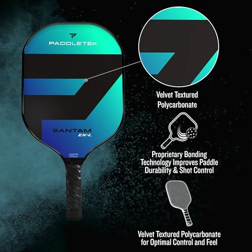 Paddletek Bantam EX-L Pickleball Paddle | Professional Pickleball Paddles with Honeycomb Core, Polycarbonate Surface, Bantom PolyCore & High Tack Performance Grip | USAPA Approved - Riptide (Blue)
