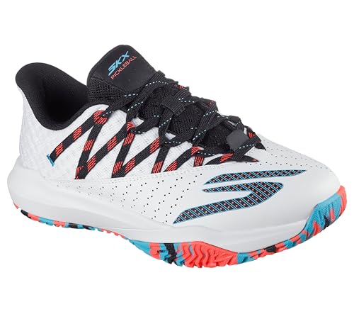 Skechers Women's Viper Court Rally Pickleball Sneaker, White/Pink/Light Blue, 8