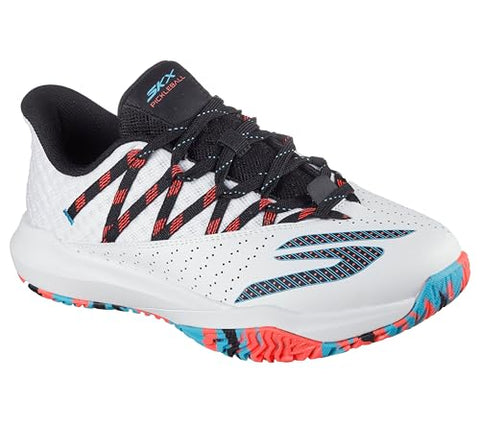 Skechers Women's Viper Court Rally Pickleball Sneaker, White/Pink/Light Blue, 8