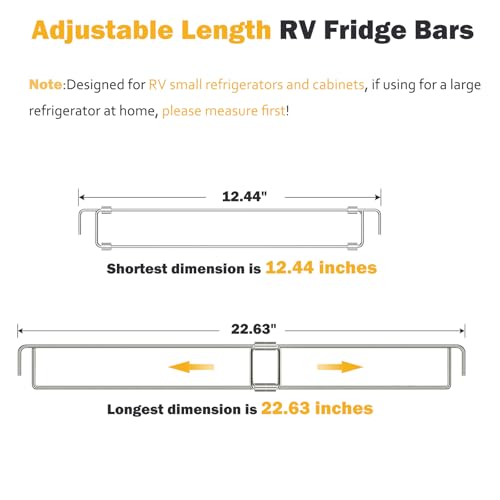 Eudaemiles 2 Pack RV Fridge Bars, Refrigerator Tension Rods, 12.44"-22.63" Adjustable, Stainless Steel RV Fridge Accessories for Camper Refrigerator, Kitchen, Cupboard, Bookshelf
