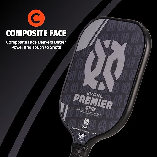 Onix Evoke Premier CT-16 Premier Pickleball Paddle Polypropylene Honeycomb Core Protective Edgeguard and Composite Face Paddle
