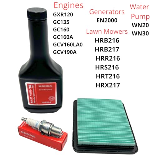 KINDZA Genuine Tune up kit for Honda GCV135 GC160 GCV160 GCV190 GC135 Lawn Mower HRR216 HRC216 HRT216 HRX217 F220 WN20 w/Motor Oil Genuine 17211-ZL8-023 Air Filter Spark Plug 98079-55846