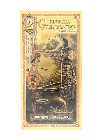 Wisemen Trading Florida 2 Goldback Gold foil Art Series “Spes” | 1/500th of a Troy Oz of 24K Collectible Gold (2 Pack)