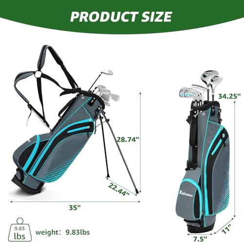 XDriveMax 8-Piece Left/Right Hand Complete Golf Club Set for Men & Women: Wood, Hybrid, Irons, Putter & Bag - Beginner Friendly, High Distance & Accuracy,Right,Light Blue