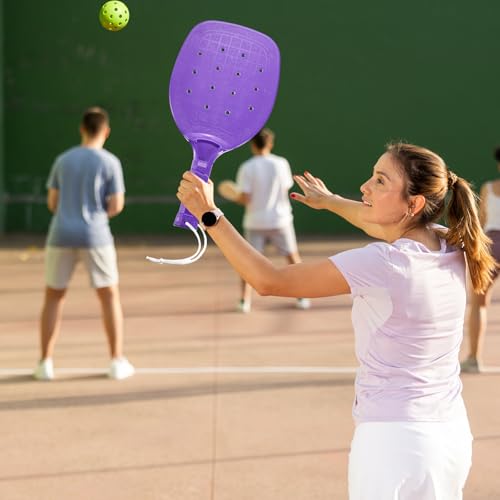 Seenelling Plastic Paddleball Racket PE Equipment for Elementary School with Lanyard Classes Equipment, 15.2 x 7.5 Inches (Yellow Orange Purple Red Blue Green,12 Pcs)
