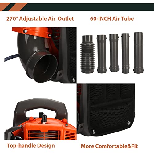 Backpack Gas Powered Leaf Blower, 52CC 550CFM 3HP 2 Stroke Grass Lawn Blower Air Cooling Gasoline Backpack Grass Blower with Air-Cooled, Snow Blower for Outdoor (550CFM 52CC)