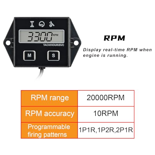 NInE-ROnG Digital Tachometer,Small Engine Hour Meter,Maintenance Reminder,User Shutdown,Use for ZTR Lawn Mower Tractor Generator Marine Outboard ATV Motor Snowmobile and Gas Powered Equipment