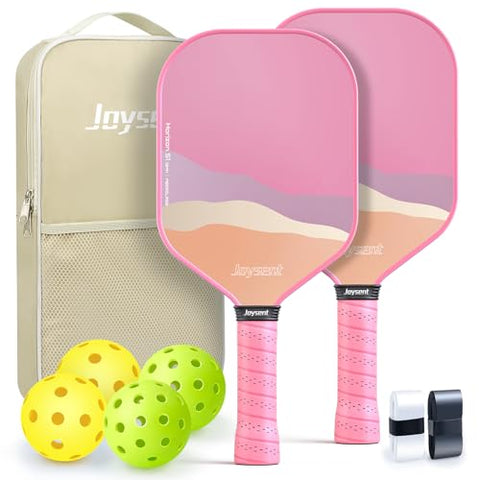 Joysent Pickleball Paddles Set of 2, Lightweight Pickleball Racket for Beginner, USAPA Approved Fiberglass Surface Pickleball Set with Non-Slip Comfort Grip, Pink