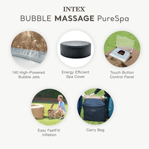 Intex PureSpa 6 Person Bubble Massage Inflatable Hot Tub Spa Set, Sahara Tan - Portable Outdoor Spa Plus Water Heater Pump, Foam Cover, Dispenser Ball