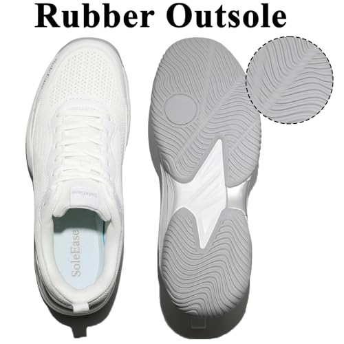 SoleEase Men's Tennis Shoes, Lightweight Breathable Non-Slip Athletic Sneakers for Men & Women Playing Pickleball Table Tennis & Badminton(803White,42)