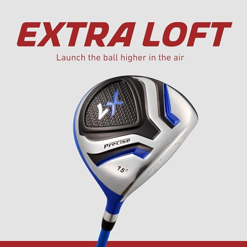 Precise X7 Junior Complete Kids Golf Clubs Set - Boys & Girls Right Handed Kids Golf Set w/ Driver, Hybrid, Irons, Putter, Stand Bag & Headcovers - Youth Golfing Clubs Sets for Ages 9-12 - Blue