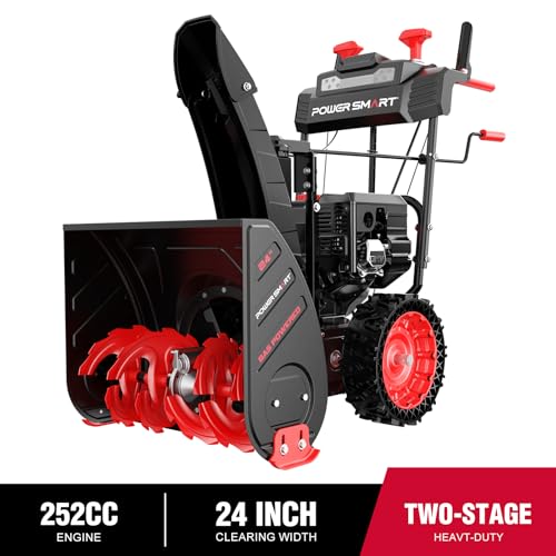 PowerSmart 24 Inch Snow Blower Gas Powered, 252cc Engine with Electric Start, 2-Stage Self-Propelled, Airless Tires