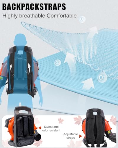 Thalorus 52cc Backpack Leaf Blower – Gas Powered 550 CFM 230 MPH High Airflow for Lawn Care, Low-Vibration Harness, Clears Leaves, Debris & Snow (T692 Pro)