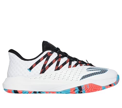 Skechers Women's Viper Court Rally Pickleball Sneaker, White/Pink/Light Blue, 8
