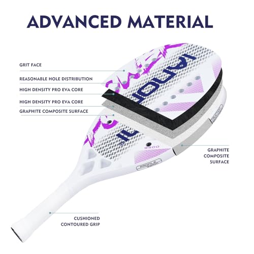 Beach Tennis Racket Carbon Fiber with EVA Memory Foam Core Tennis Paddles Set of 2 Paddle and 3 Balls(2Pcs,White)