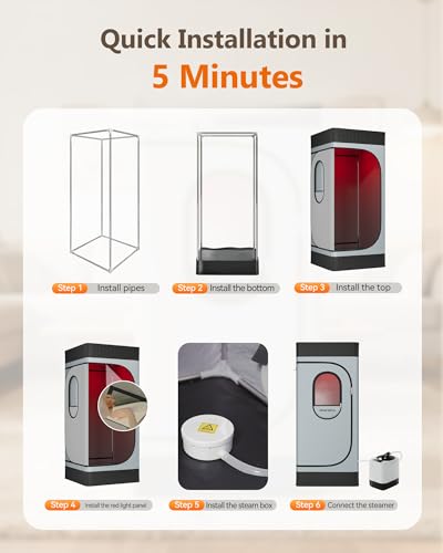 noerishia Portable Infrared Sauna Box for Home with 3L 1200W Steamer, Big Folding Chair, 99 Mins Timer, 9 Levels, Steam Sauna Tent with 660nm + 850nm Red Light Therapy, for Home Spa Detoxification