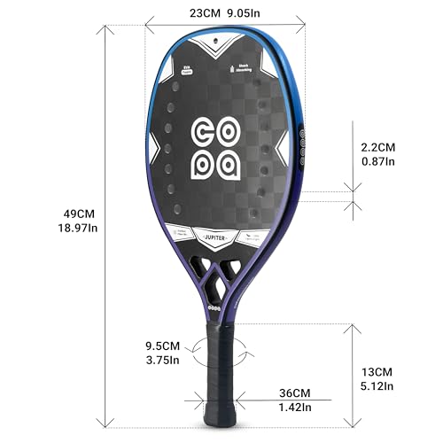 Beach Tennis Racket 18k Carbon Fiber with Padded Bag Copa Jupiter EVA Memory Foam Core, Sand Grit Finish Beach Tennis Paddle ITF Regulation Balls Included.