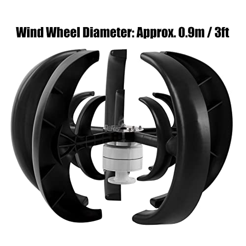 Luqeeg 1200W Wind Turbine Generator, 12V 24V 48V Wind Vertical Axis Generator with Controller, 5 Leavies Wind Turbine Generator Kit for Boats, Terraces, Cabins(1)