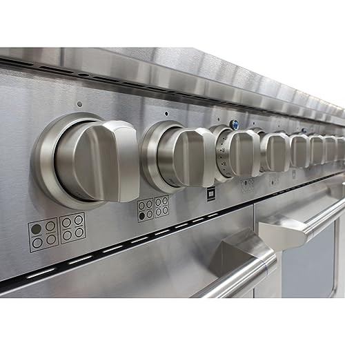 DUURA Elite Gas Range Cooktop, 48-Inch with Double Porcelain Convection Oven and Broil Function, 8 Sealed Burners Continuous Grates with Stainless Steel Construction, 6.7-Cu.Ft, Metallic