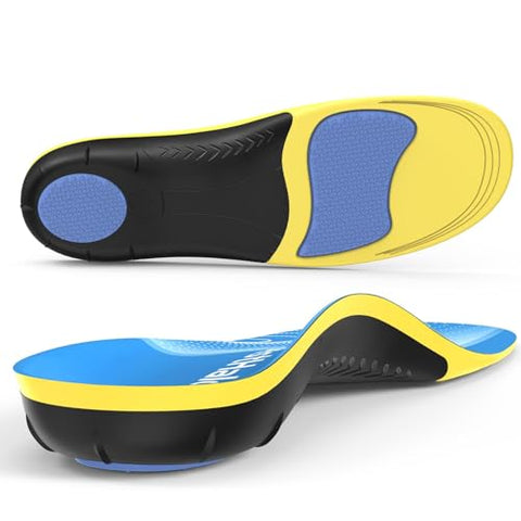 BestHalo Heavy Duty Plantar Fasciitis Insoles - 220+ lbs High Arch Support Orthotic Inserts for Pain Relief, Flat Feet, Heel Pain, Work Boots (Blue, Men 9-10.5 | Women 10-11.5)