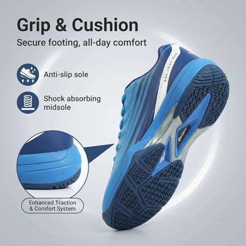 RBEUT Men's Pickleball Shoes, Breathable Cushioned Tennis & Racquetball Court Sneakers, Anti-Slip, Lightweight Comfort for Outdoor Sports Blue