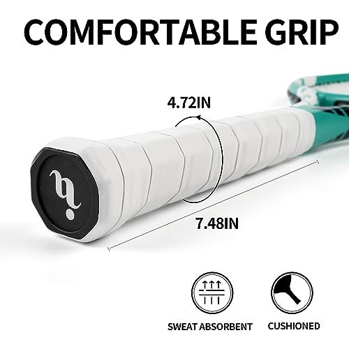 Tennis Rackets for Adults, Pre-Strung 27 Inch Tennis Racquets, Lightweight Tennis Racket Set-2 Player Tennis Racket Set with 3 Balls,2 Grips, 2 Vibration Dampers- Grey and Green