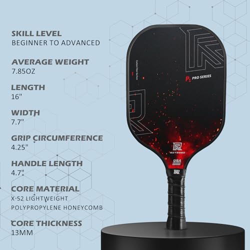 Ritzmed USAPA Approved Pickleball Paddles Set of 4 - T-300 Carbon Fiber Surface for Spin & Control - Lightweight Honeycomb Core Reduces Noise - Portable Set with Bag for Family