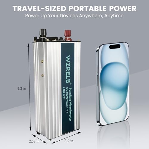 WZRELB 600W Pure Sine Wave Inverter 36V DC to 110V 120V AC Power Converter with LED Display, Off-Grid Portable Power Inverter with 2 AC Outlets for Home, RV, Truck, Camping