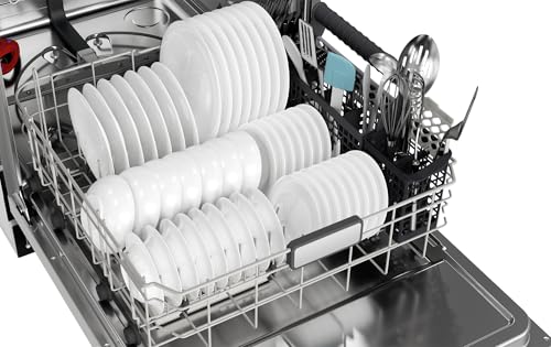 SHARP SDW6757ES Slide-In Dishwasher, Stainless Steel Finish, 24" Wide, Soil Sensors, Premium White LED Interior Lighting, Smooth Glide Rails, Heated Dry Option, Responsive Wash Cycles, Power Wash Zone