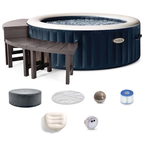 Intex 28429EP PureSpa Plus Portable Inflatable Hot Tub Bubble Jet Spa, 77 Inch x 28 Inch & 28514E Medium PureSpa Accessories Benches (2 Pack)
