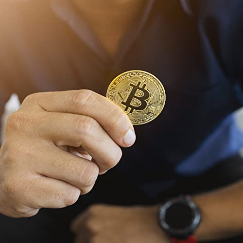 Naturiway 10 Pcs Bitcoin Coins, 24K Gold Plated, 3mm BTC Cryptocurrency Collectibles with Protective Case, Blockchain Decor for Home and Office