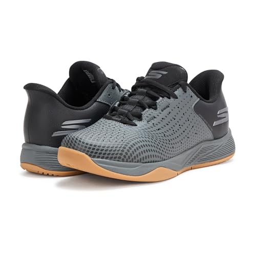 Skechers Men's Viper Court Reload Hands Free Slip-Ins Pickleball Sneaker, Black/Charcoal, 8