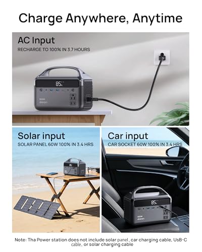 DaranEner Portable Power Station, 300W (Surge 600W) 192Wh(60,000mAh) Power Bank with 110V AC Outlet, LiFePO4 Battery for Home Emergency, Camping, Travel,& Outdoor Electronics(Option Solar Generator)