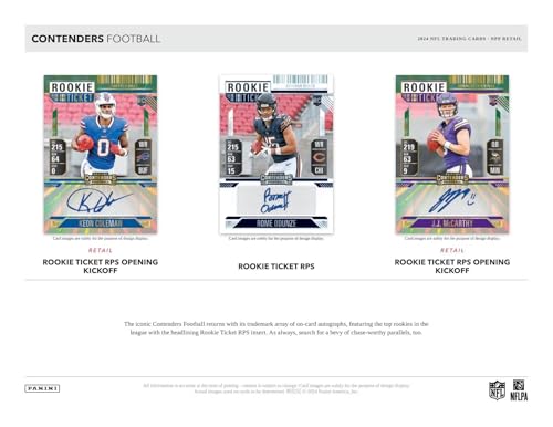 2024 Panini Contenders Football Series Factory Sealed Blaster Box with One Autograph or Rookie Ticket Memorabilia Swatch Plus Seven Inserts or Parallels Per Box Including Exclusive Blue Parallels