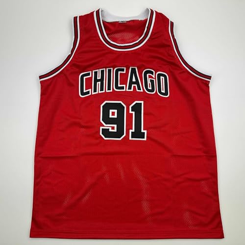 Autographed/Signed Dennis Rodman Chicago Red Basketball Jersey JSA COA