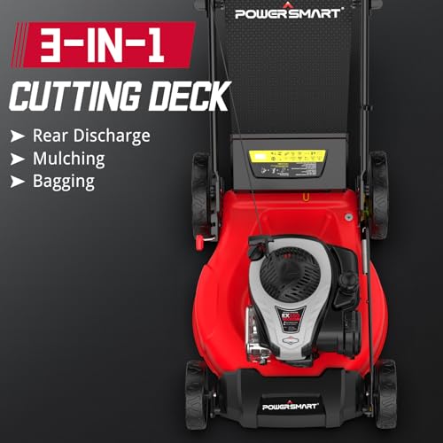 PowerSmart 21" Gas Lawn Mower with 140cc B&S E550 Engine, 3-in-1 with Bagging, High Wheels, Lightweight and Easy Assembly, Cordless Push Lawn Mowers for Garden Yard