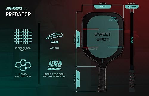 Orca Paddle Co. Predator Pickleball Paddle Set with Nylon Carry Bag - Fiberglass Racket with Anti-Slip Grip, Nomex Core for Adults, Beginners, Advanced Players - Premium Pickle-Ball Equipment
