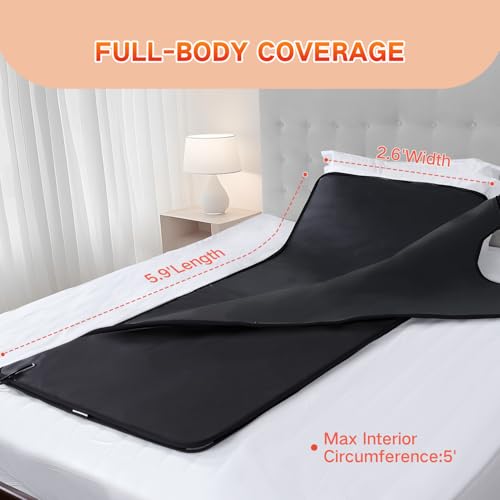 RRGFB Infrared Sauna Blanket for Home, Low EMF Carbon Crystal Heating, Portable Dry Sauna Bag for Relaxation, Detoxification, 5.9ft×2.6ft