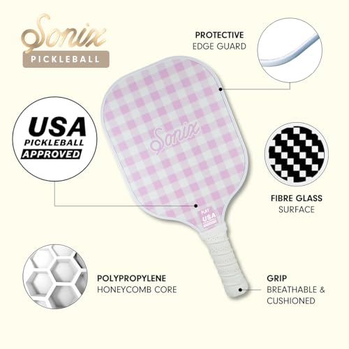 Sonix | Stylish Premium Pickleball Paddle | Fiberglass Surface, Non-Slip Cushion Grip| Single Pickle Ball Racket | Jelly Pink