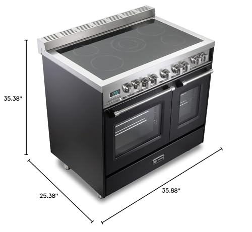 Verona VPFSEE365DE 36 inch Prestige Series Freestanding Double Oven Electric Range with 5 Elements, 3.5 cu. ft. Total Oven Capacity, European Convection in Matte Black