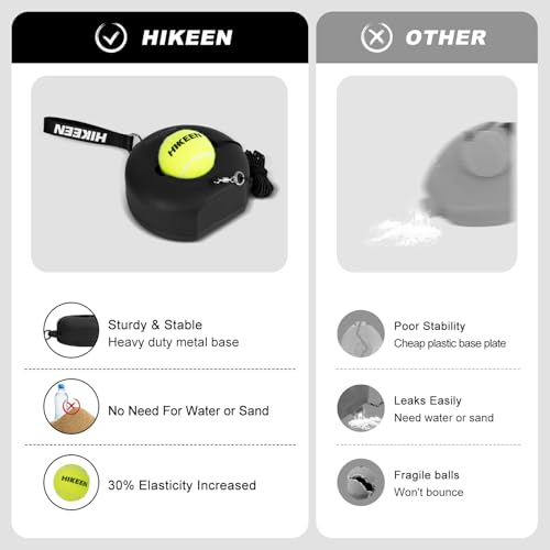 Hikeen Premium Tennis Trainer Rebound with Metal Base,Portable Solo Tennis Trainer Set with 3 Highly Elastic String Balls,Tennis Practice Equipment for Adult Kids an Beginners - Black