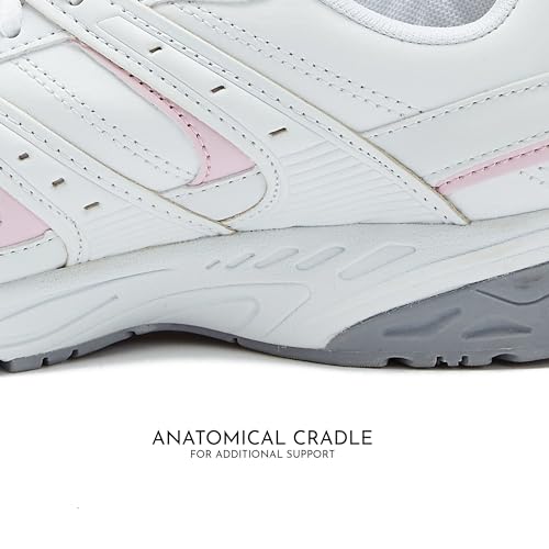 Avia Verge Womens Sneakers - Tennis, Court, Cross Training, or Pickleball Shoes for Women, 7.5 Medium, White with Light Pink