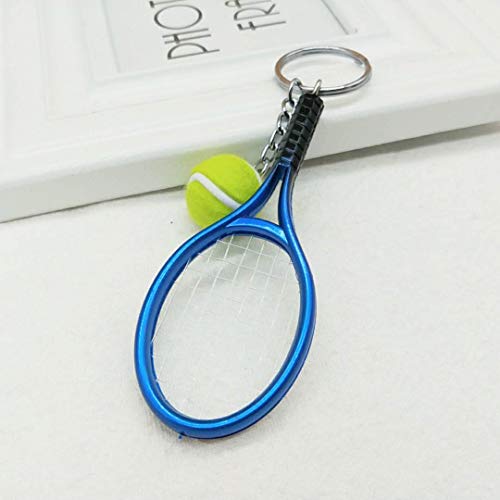 JINZHOUFZ Color Mini Tennis Racket with Ball Keychain Key Ring (blue)