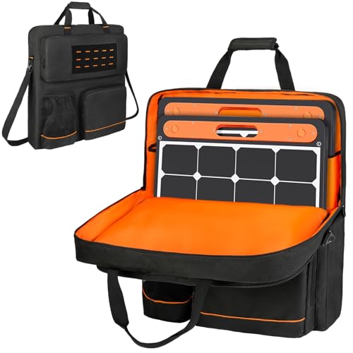 MRINCA Solar Panel Storage Bag - Padded Carrying Case Compatible with Jackery SolarSaga 100/100X/200W & Anker Solix PS100/PS200, Travel Bag with Shoulder Strap & Multi-Pockets, Black
