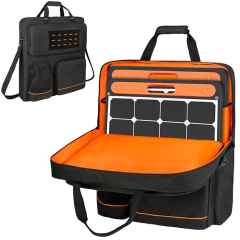 MRINCA Solar Panel Storage Bag - Padded Carrying Case Compatible with Jackery SolarSaga 100/100X/200W & Anker Solix PS100/PS200, Travel Bag with Shoulder Strap & Multi-Pockets, Black
