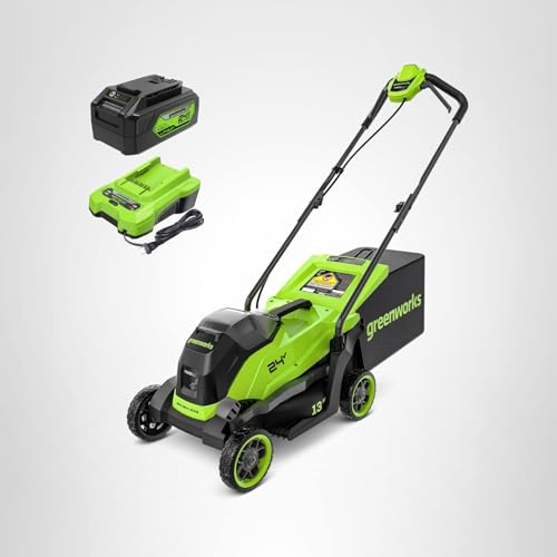 Greenworks 24V 13" Brushless (Push) Cordless Lawn Mower, 4.0Ah Battery and Charger