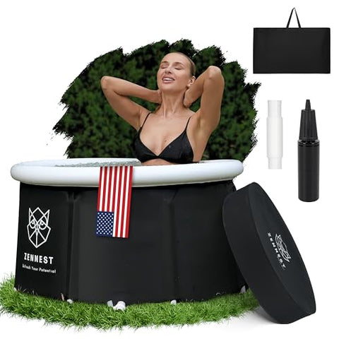 Zennest Upgraded 80 Gal Ice Bath Tub For Athletes - American Engineered Cold Plunge Tub Outdoor, 6-layer Insulated Inflatable Ice Tubs for Cold Plunge & Portable Bathtub For Adults - includes eBook