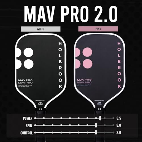 Holbrook Mav Pro 2.0 Pink Pickleball Paddle: T700 3K Carbon Fiber Surface, Power, Control, Spin, Polypropylene Honeycomb Core, USAPA Approved - 16 mm